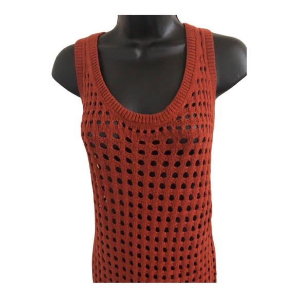 Terracotta Brown crochet look open weave sleeveless sweater‎ knit dress size M - Picture 15 of 16